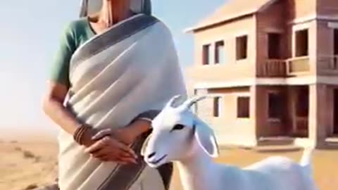 Grandmother and goat new home making