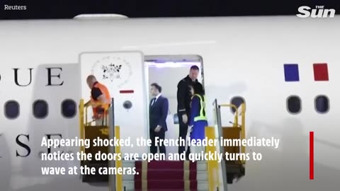 Bizarre moment Emmanuel Macron is SHOVED by wife Brigitte while ‘bickering’ as they got off plane