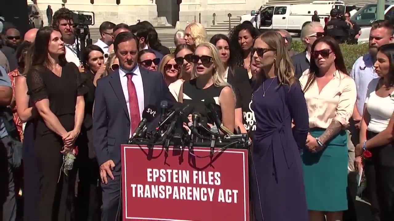 Military flyovers interrupt press conference held by Epstein abuse victims