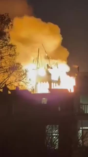 fire broke out at the top of Vondelkerk (Vondel Church) in Amsterdam the Netherlands
