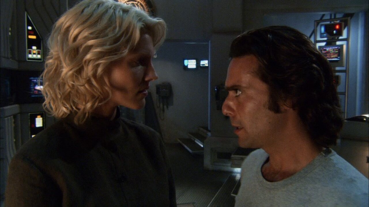 Battlestar Galactica - Gaius Baltar sees Six as Ms Godfrey for the first time