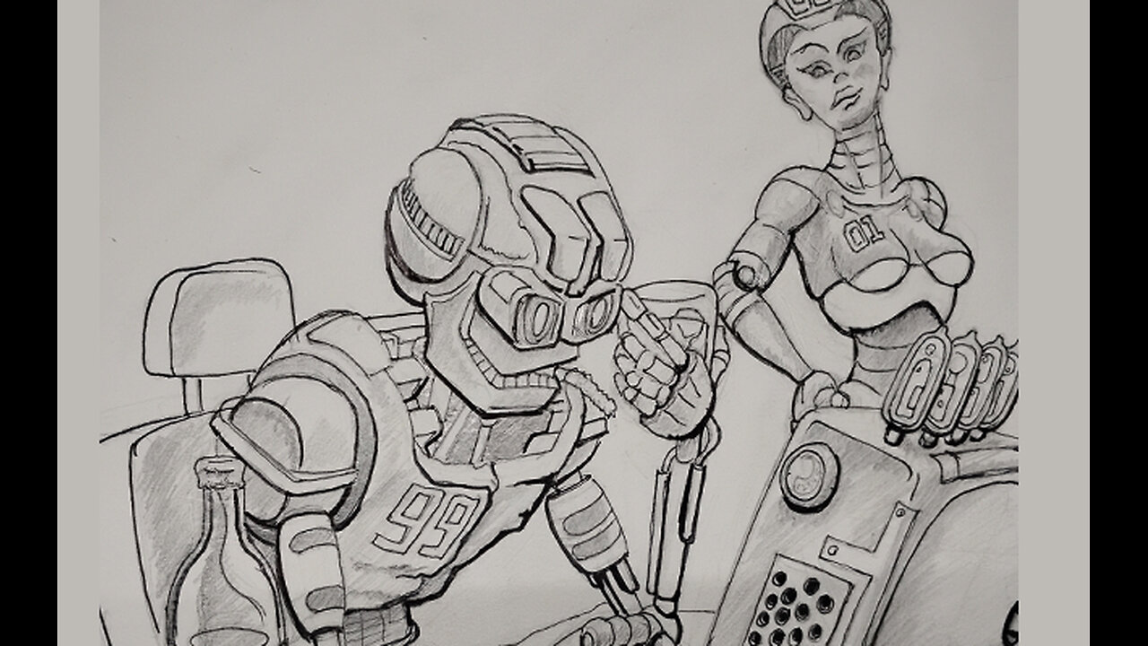 Drawing robots in lost robot world doin human things