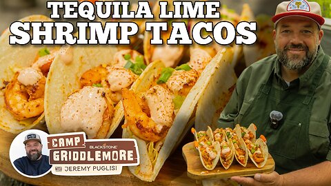 Tequila Lime Shrimp Tacos on the Blackstone Camping Griddles