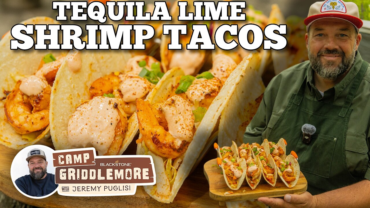 Tequila Lime Shrimp Tacos on the Blackstone Camping Griddles