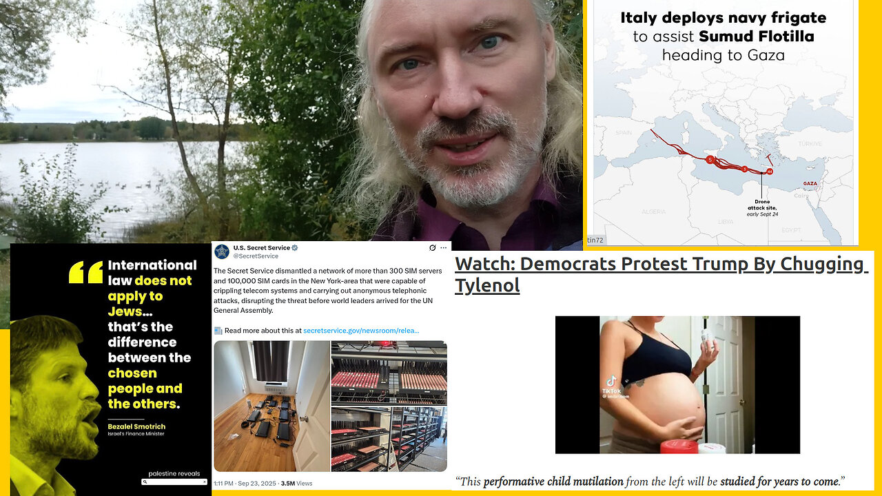 4567! 300 Mossad-SIM-servrar i NYC, Netanyahu anländer inatt. Israel bombade woke opposition. Läger
