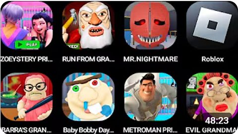 ZOEYSTERY PRISON,RUN FROM GRANDPA,MR. NIGHTMARE,Roblox,BARRA'S GRANNY HOUSE,Baby Bobby Daycare