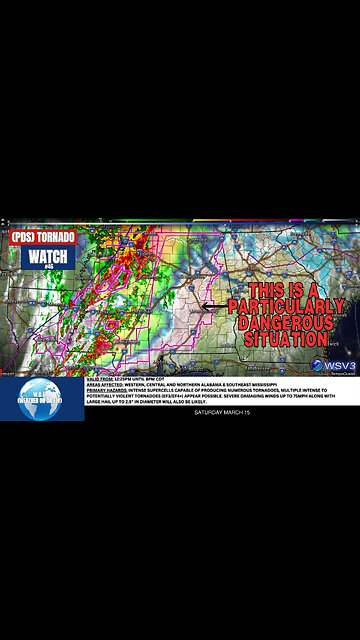 🌪️ PDS Tornado Watch #46: EF4+ Risk in AL/MS! 3/15/25 #shorts #tornado #severeweather