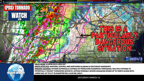 🌪️ PDS Tornado Watch #46: EF4+ Risk in AL/MS! 3/15/25 #shorts #tornado #severeweather