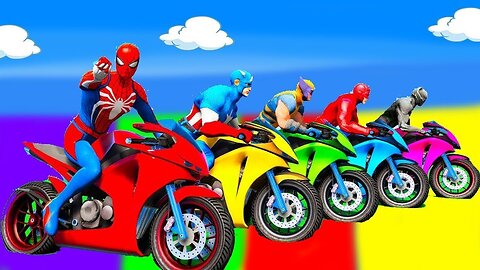 RAINBOW SPIDER MAN! on Motorcycle in Spiral Bridge