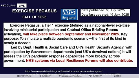 Lab Leak Concerns in Switzerland and Exercise Pegasus Reminder | UK Column News
