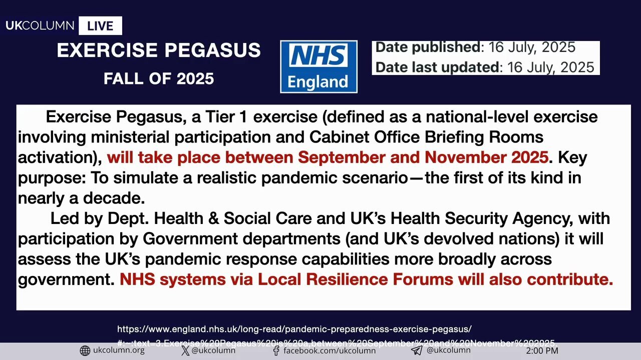 Lab Leak Concerns in Switzerland and Exercise Pegasus Reminder | UK Column News