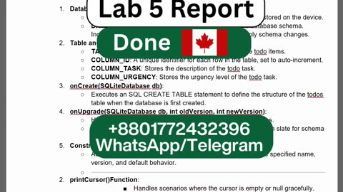 Client Work (𝐋𝐚𝐛 𝟓) | 𝐂𝐒𝐓𝟐𝟑𝟑𝟓 𝐋𝐚𝐛 𝟓 report Java Android To-Do App| Algonquin College | Canada