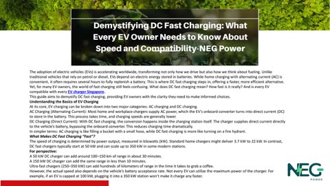 Demystifying DC Fast Charging: What Every EV Owner Needs to Know About Speed and Compatibility