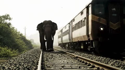 Elephant Chases Train Through Misty Hills – A Powerful Wild Encounter