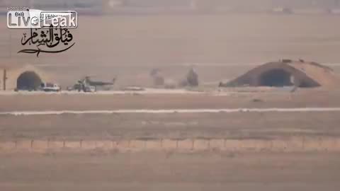 Syrian War Kornet ATGM vs. Mi-17 Helicopter at Abu Duhur airbase - lower res but longer 2014.09.12