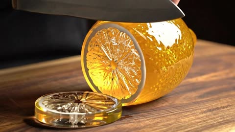 Cutting Glowing Golden Glass Fruit! #asmr #satisfying #asmrsounds #fruit