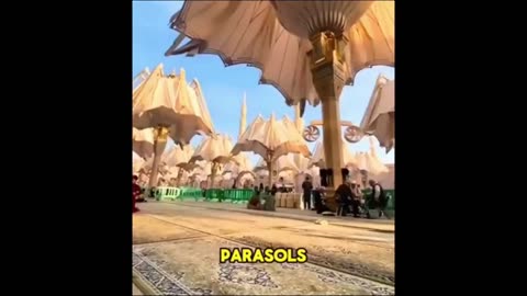 Massive umbrellas in Saudi Arabia that bloom open to shield crowds from the desert heat