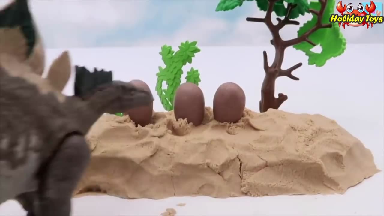 Carnotaurus Opens Eggs that are in the Beach Sand