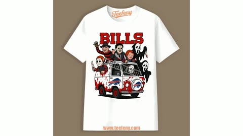 Horror Buffalo Bills Vs Halloween Characters On Bus Vintage Shirt