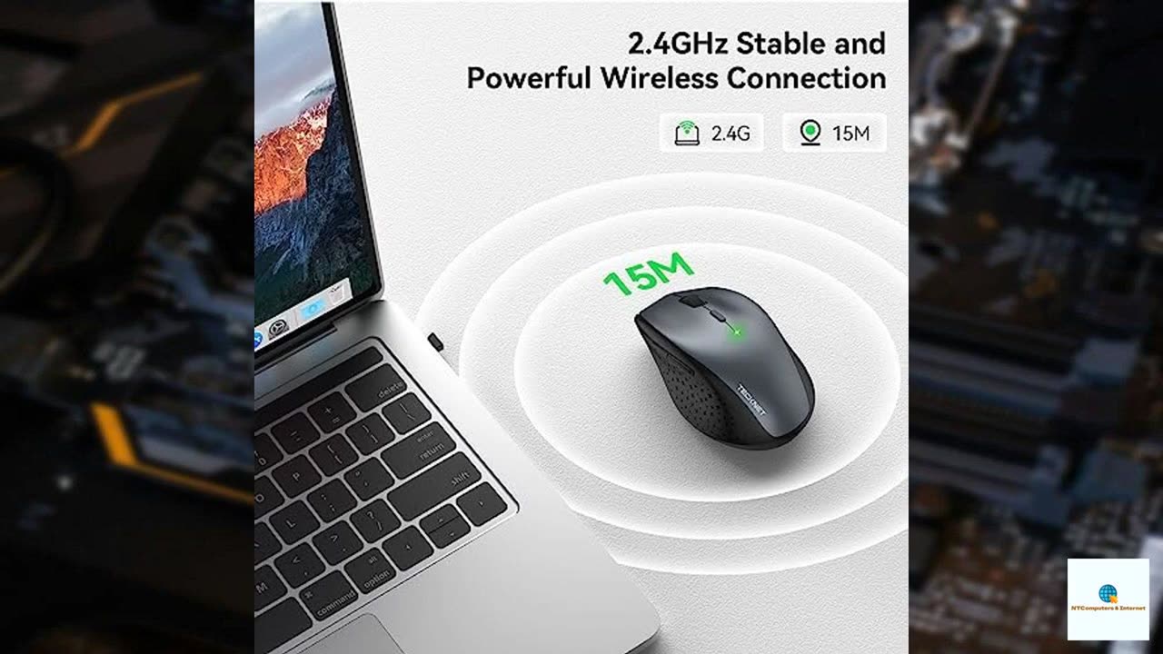 TECKNET Wireless Mouse, 2.4G USB Computer Mouse with 6-Level Adjustable 4800 DPI, Silent M