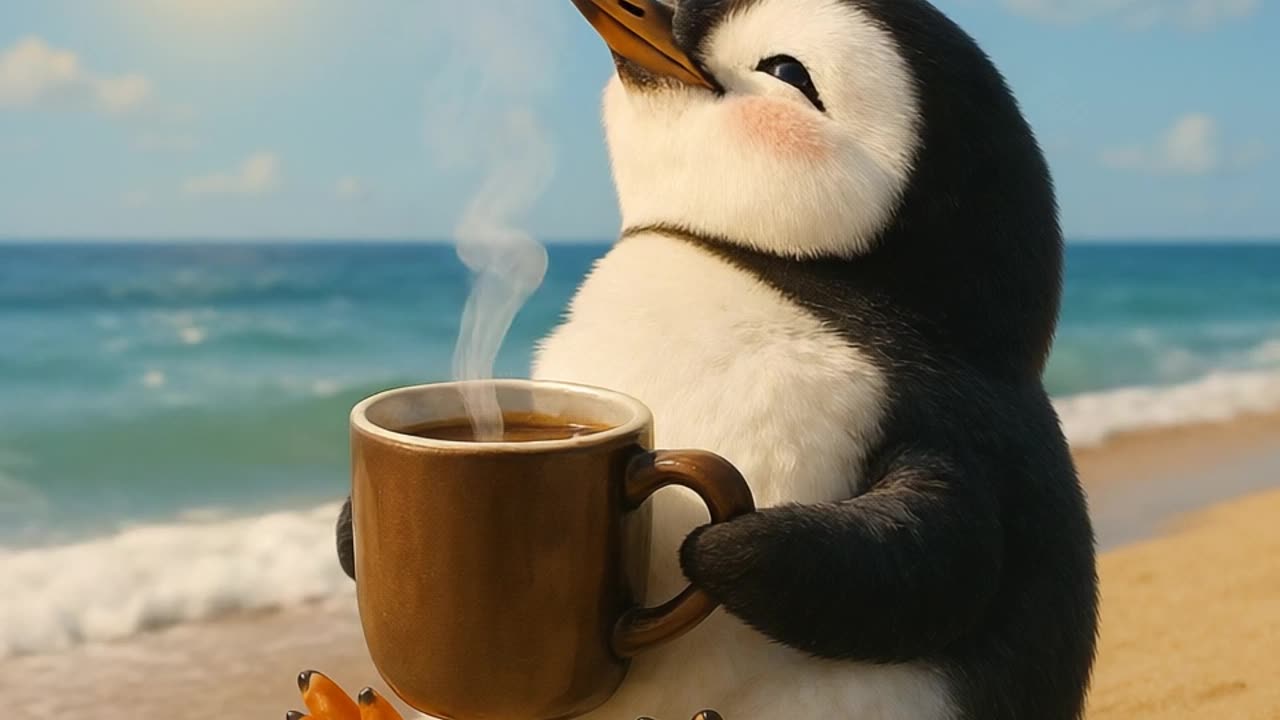 Happy penguin at the Beach