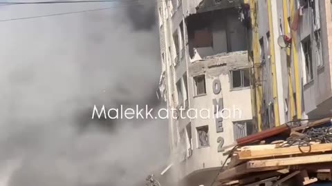 Israeli occupation aircraft bomb a residential building in the Yarmouk Street in Gaza.