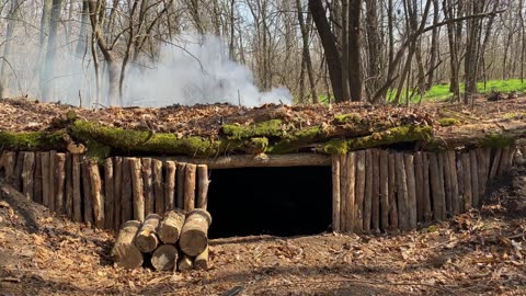 Building Shelter for Survival Dugout at the Forest