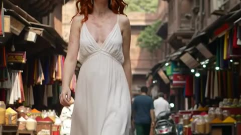 beautiful Australia woman traveling to India New Delhi City