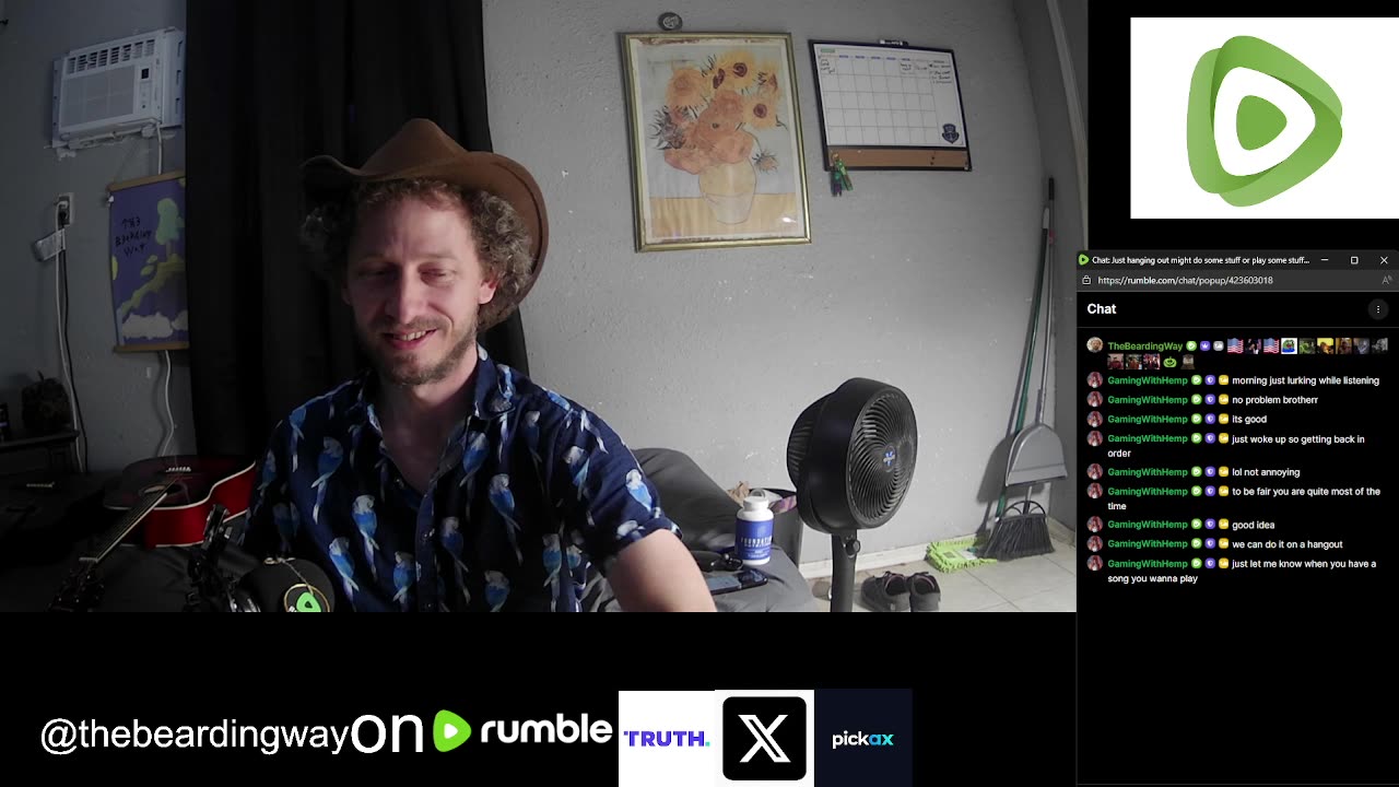 Just hanging out might do some stuff or play some stuff or something. I got tree fiddy followers