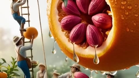 a group of people picking oranges from a tree Ai Video Generator @NanoVisionsAI