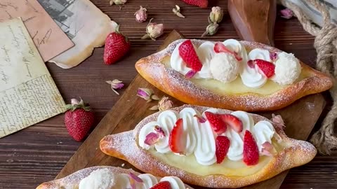 This time we will make a bread with strawberry whipped cream dessert recipe