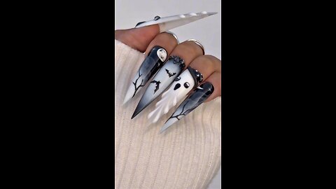 White & Black Scary Nails Art | Haunted Shamshan Ghat Nail Design 💀👻