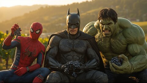 Superheroes enjoying grapes 🍇 - #marvel #dc #batman #superman #spiderman #ironman #avengers #hulk