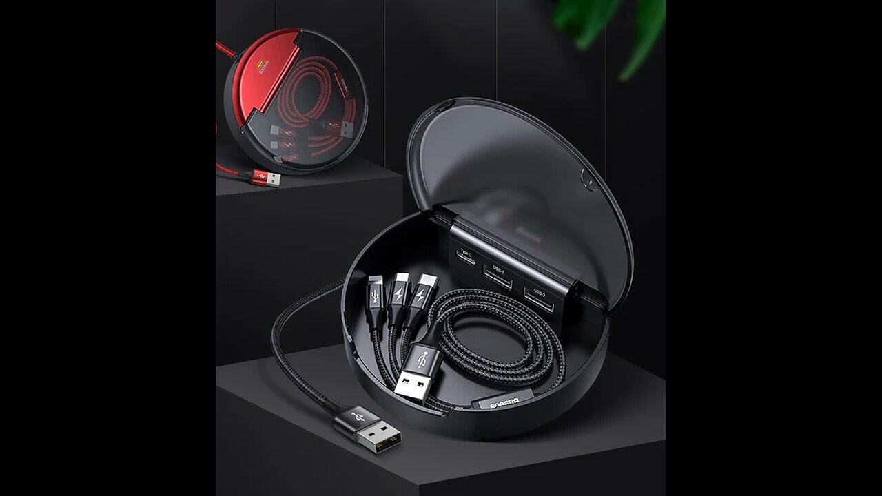 Universal Car Charging Station With 3-in-1 Charging Cable For Apple, Android & Type-C