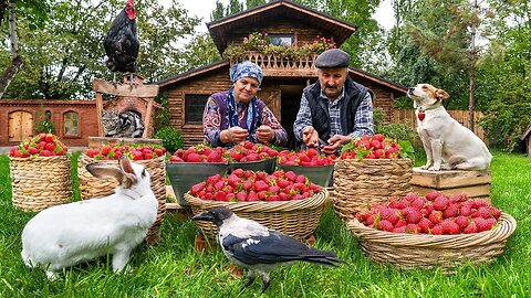 First Strawberry Harvest of the Year | Making Strawberry Cake