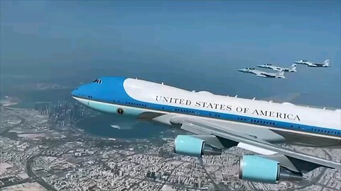 President Trump receives an honorary fighter jet welcome as he lands in Qatar!