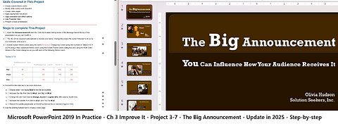 PowerPoint 2019 In Practice - Ch 3 Improve It Project 3-7 - The Big Announcement (Update 2025)