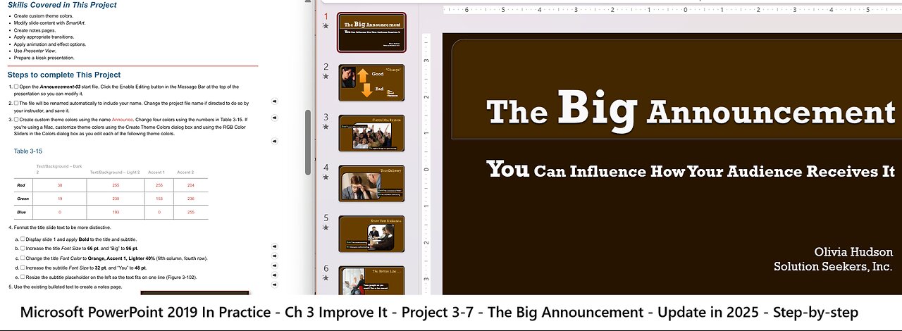 PowerPoint 2019 In Practice - Ch 3 Improve It Project 3-7 - The Big Announcement (Update 2025)