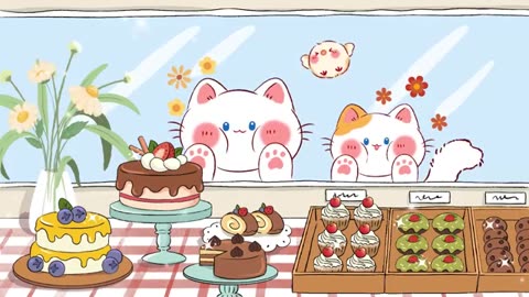 Study Music 🎐🍭 Lofi Kitty 🌻1 Hour Cafe Song 📖Stream cafe☕ cute & relaxing 🎶 Make Your Day Better