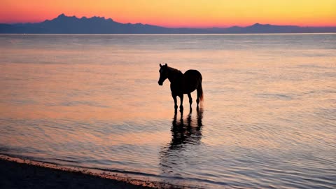 A horse walking in near shore