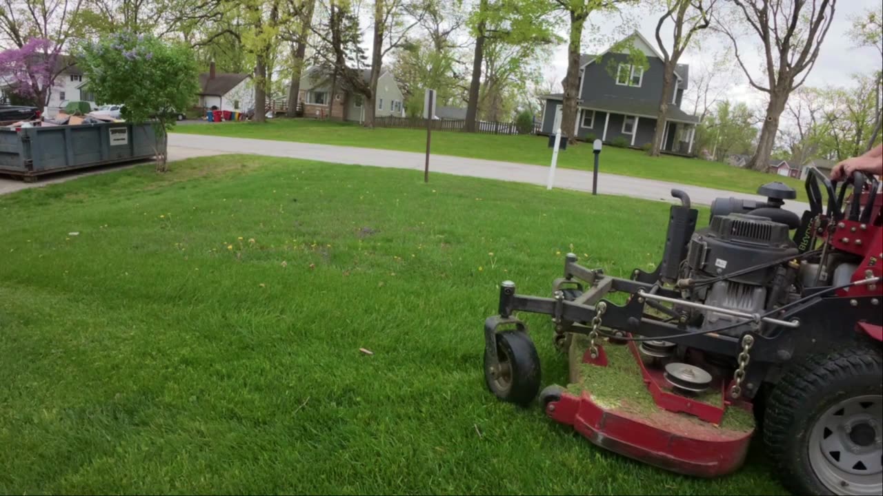 Mowing in the rain!