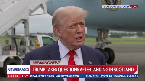 President Donald Trump ripped press questions after landing in Scotland.
