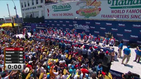 Chestnut has won the Nathan’s Hot Dog Eating Contest for the 17th time