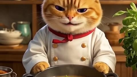 Cat cooking chicken soup #cute #cat #shorts #aicat