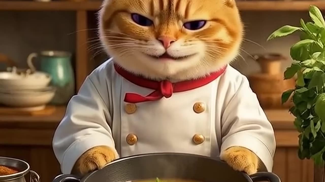 Cat cooking chicken soup #cute #cat #shorts #aicat