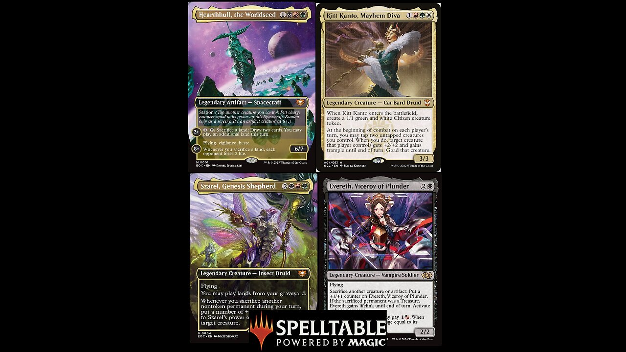 MTG Commander Spelltable: Szarel v Hearthull v Kitt v Evereth (Precon/Homebrew)