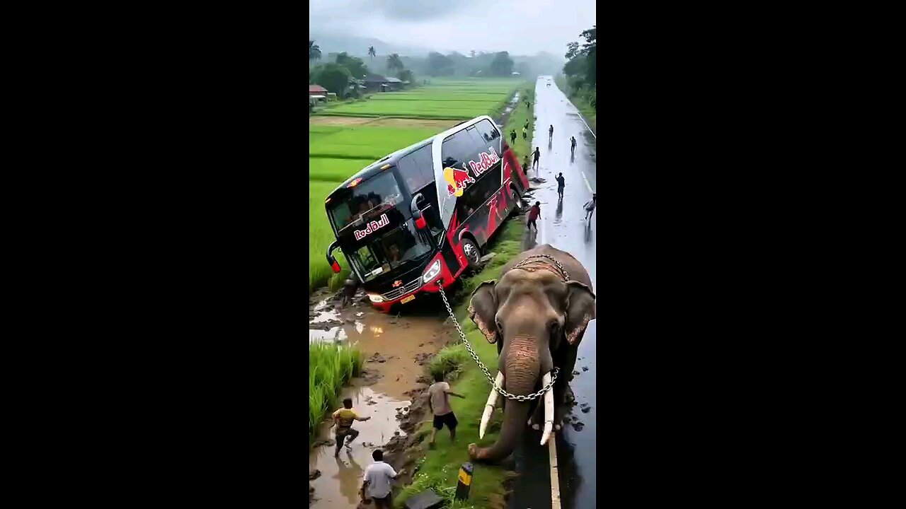 The elephant is hitting the bus.