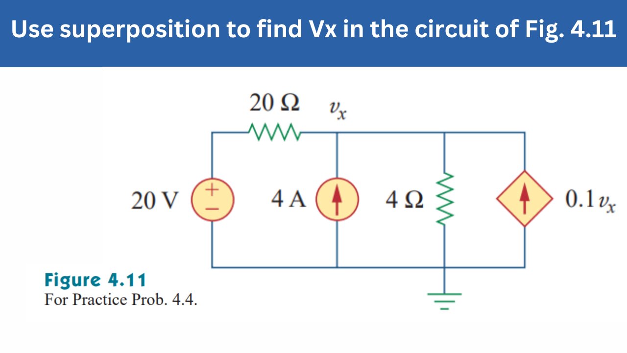 Practice Prob 4.4 | Use superposition to find Vx in the circuit of Fig. 4.11 | FEC 4th Edition