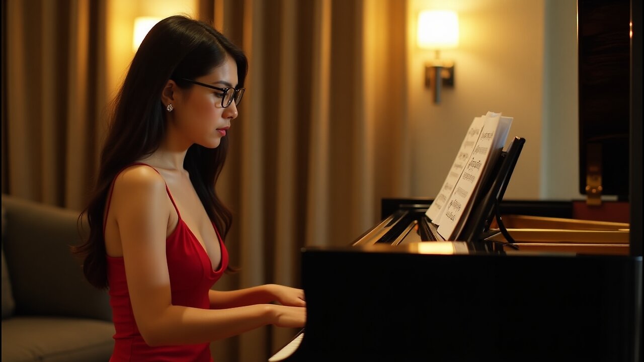 Beautiful Girl Playing Piano Music for Relaxing Time