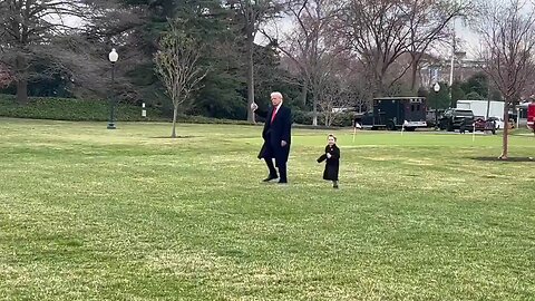 President Trump boards Marine One accompanied by Elon Musk's joyful son.